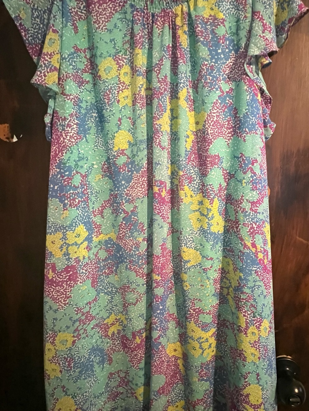 Umgee Mint Multi Floral Flutter Sleeve Casual Dress fully lined